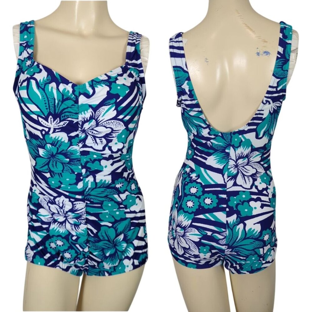 Rose Marie Reid one piece floral art geometric ruched gathered women Swimsuit 12
